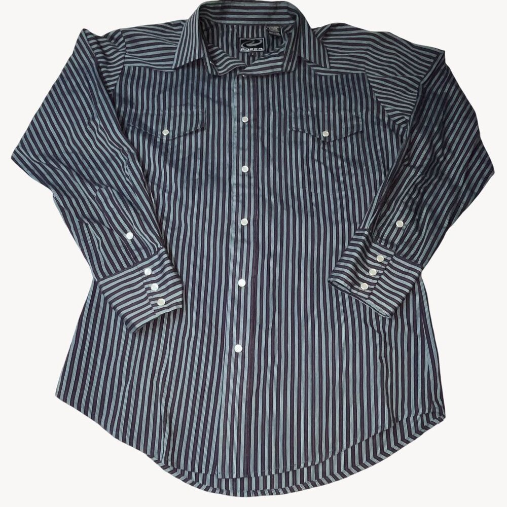 VTG Roper‎ Mens S Pearl Snap Western Shirt Blue Striped Cotton Blend Y2K